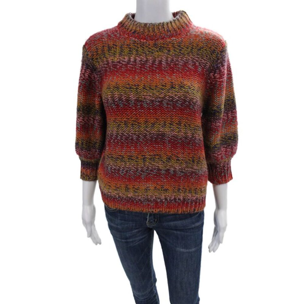 One Grey Day Womens Chunky Knit Mock Neck 3/4 Sleeve Sweater Top Red Combo Sz XS